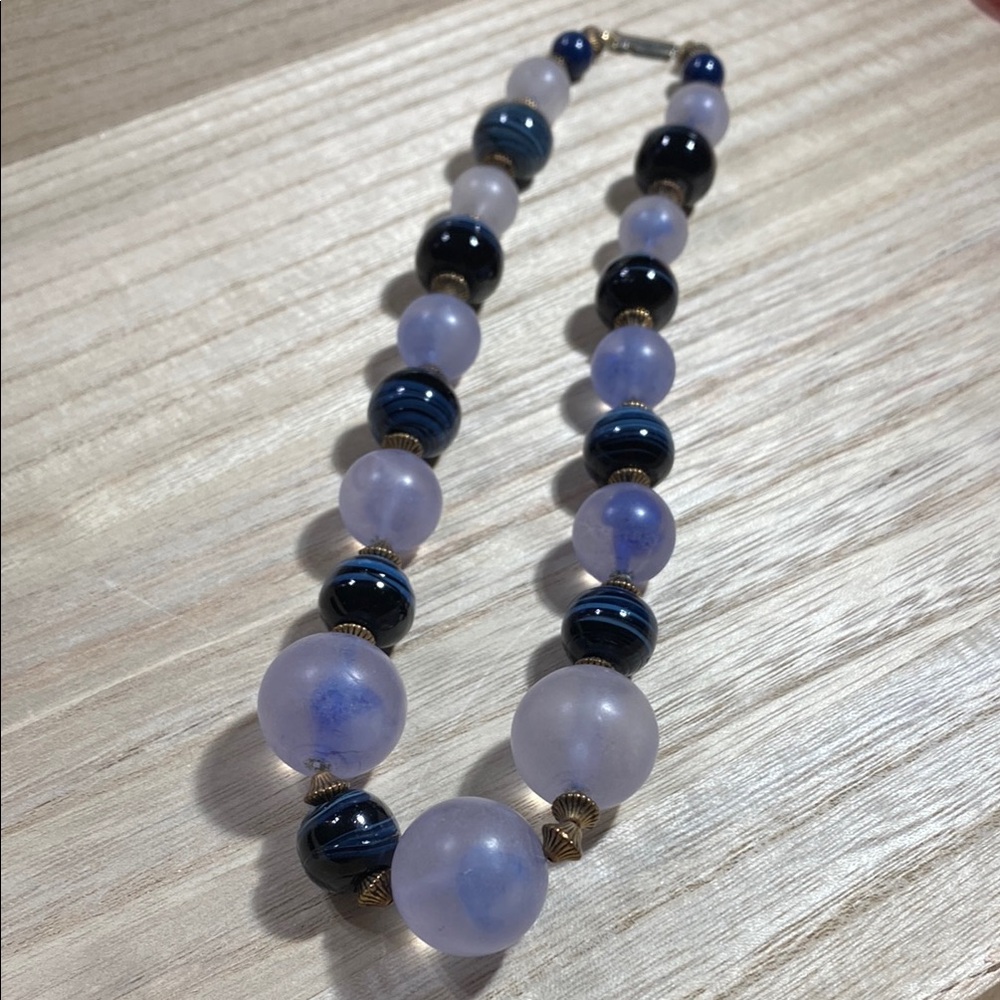 Light and Dark Blue Beaded Necklace with Lapis Lazuli Accents
